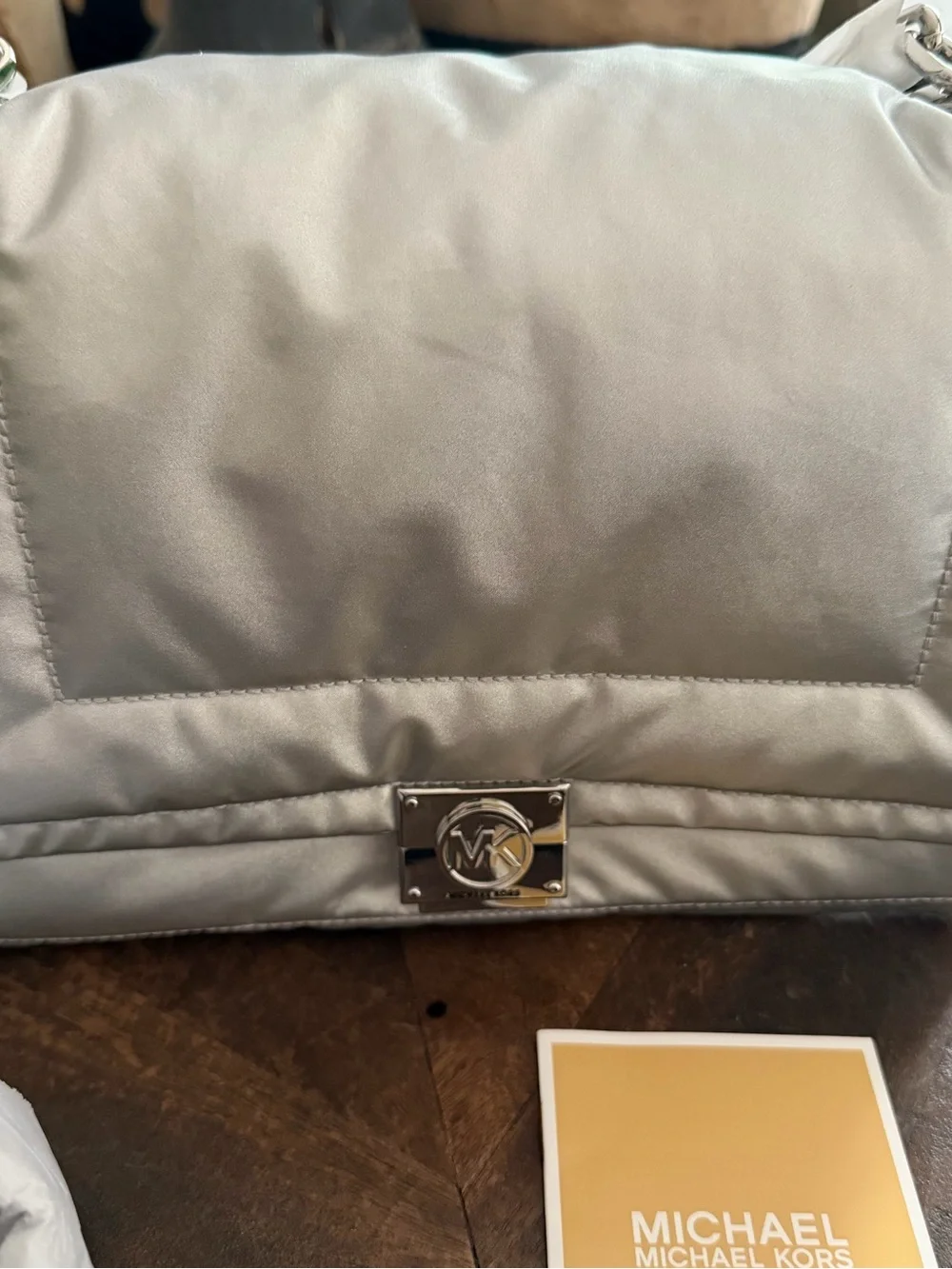 NWT Michael Kors Rory MD Flap Xbody Silver Crossbody Bag